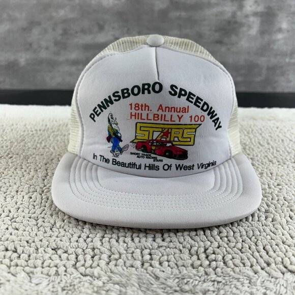 Vintage Hillbilly 100 Mesh Snapback Trucker Hat OSFA Pennsboro Speedway Racing - Picture 1 of 10